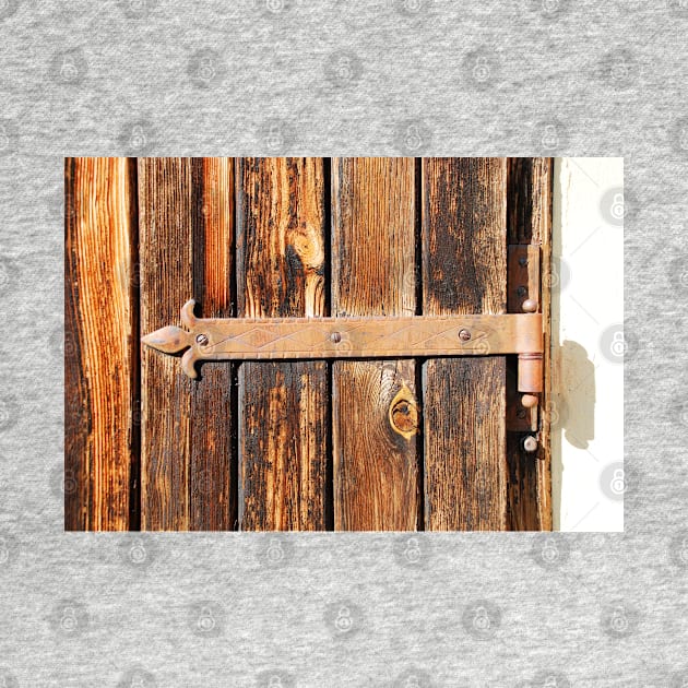 Rusted Hinge on Wooden Door by jojobob